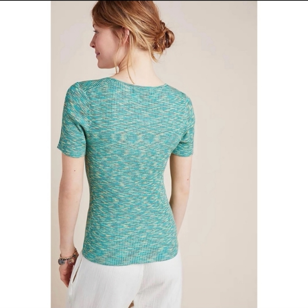 Anthropologie Zuzu Space-Dyed Green Sweater Tee - Picture 3 of 9